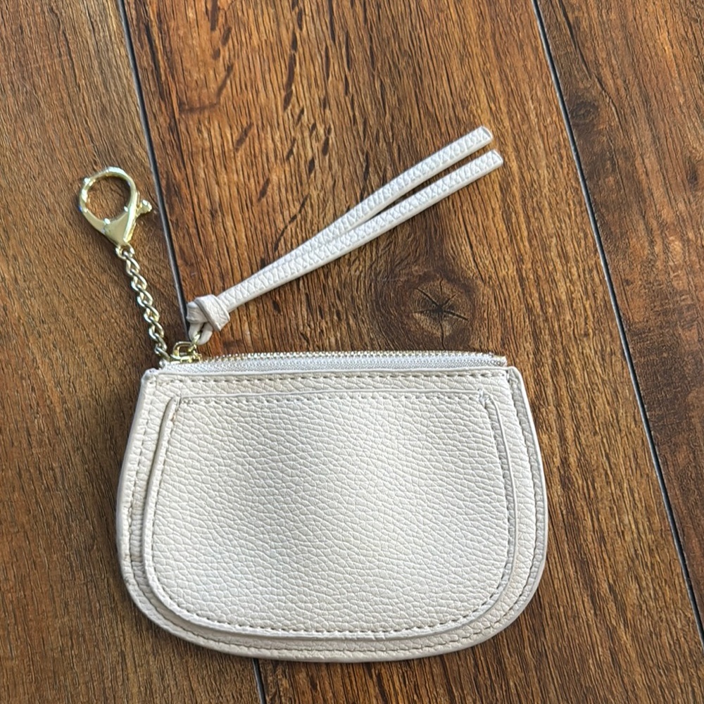 Cream Leather Wristlet with Gold Clasp